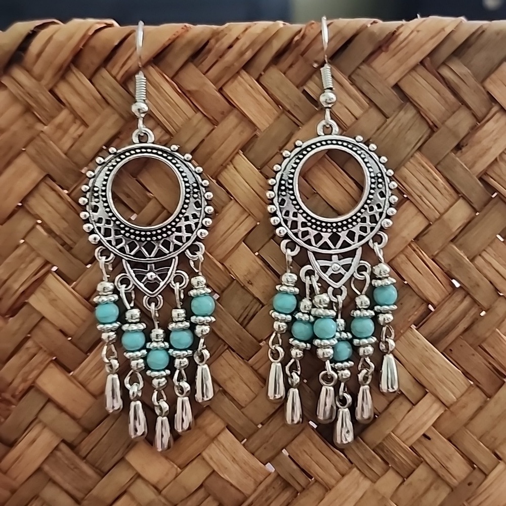 BOHEMIAN Blue Tribal Simulated Turquoise  Spiral Swirl Statement EP
